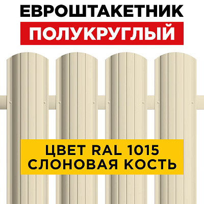 Штакетник (евроштакетник) Полукруглый 110мм RAL 1015 Слоновая Кость для забора