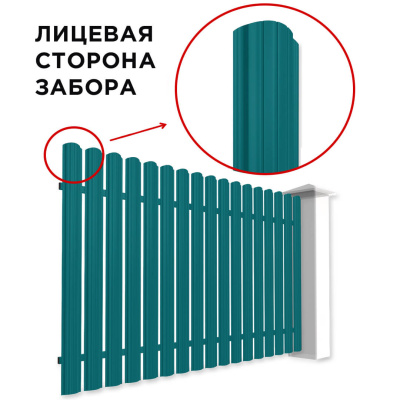 Забор штакетник Полукруглый RAL 5021 Морская Волна односторонний спереди