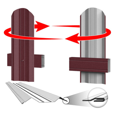 Штакетник металлический ЭКО М-образный 95мм RAL3005 Красное вино Стальной бархат фото крепления